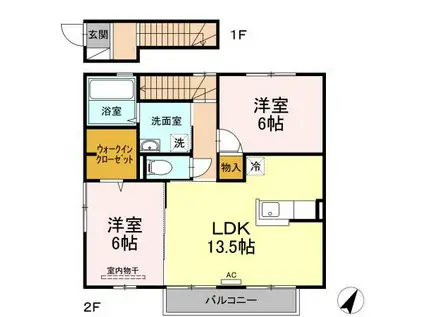 ポルトボヌール A棟(2LDK/2階)の間取り写真