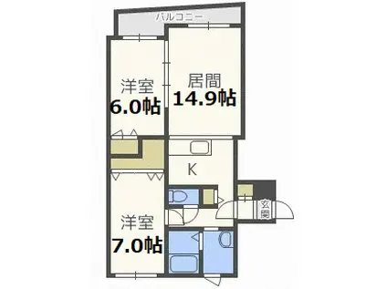 アサヒ平和ビル(2LDK/4階)の間取り写真