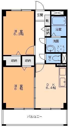 サンライト 竹原(2DK/4階)の間取り写真