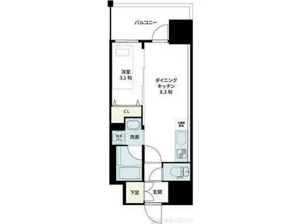 VIVRE高槻(1DK/9階)の間取り写真