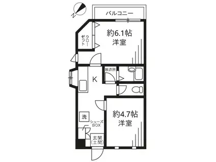 スタジオ北柏(2K/2階)の間取り写真