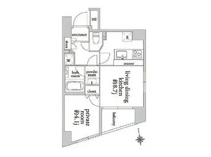 エクセルシオール麻布(1LDK/2階)の間取り写真