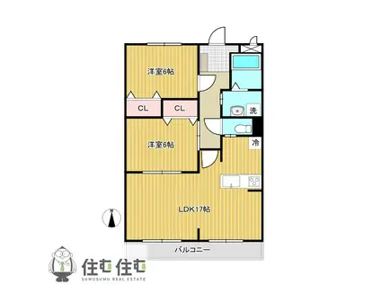 萩野マンション B棟(2LDK/3階)の間取り写真