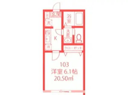 ラフィーネ上大岡IIA棟(1K/1階)の間取り写真