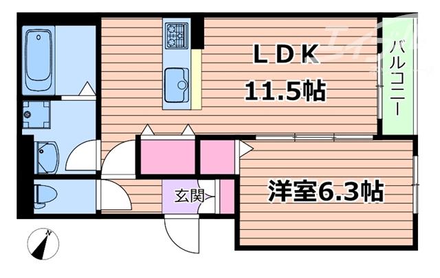 ファーストフィオーレ吹田ウインズテラス(1DK/1階)の間取り写真