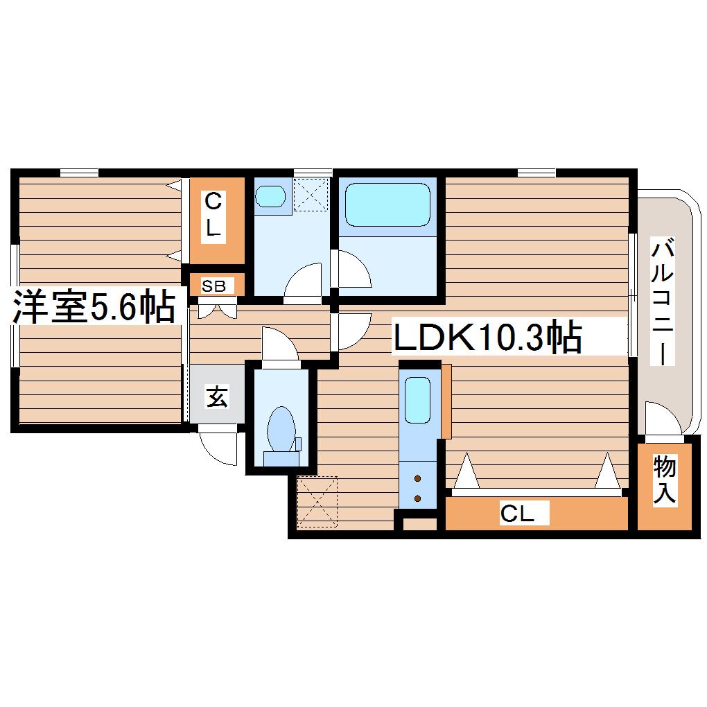 ＪＲ仙石線 福田町駅 徒歩9分 3階建 築27年(1LDK/2階)の間取り写真