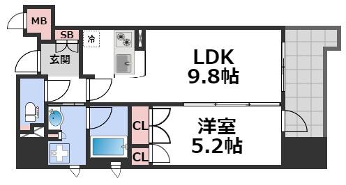 セイワパレス大手前西(1LDK/2階)の間取り写真