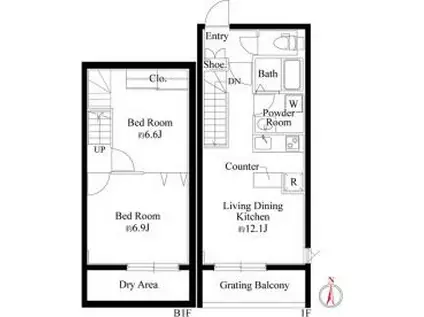 グランパセオ中目黒II(2LDK/1階)の間取り写真