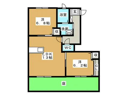 グランドール吉田(2LDK/1階)の間取り写真