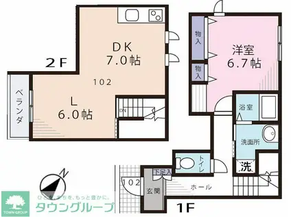 テッティヴェルディ横浜B(1LDK/1階)の間取り写真