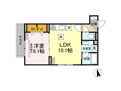 ディーアセット府中町(1LDK/1階)の間取り写真