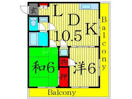 リバーサイドホシノ(2LDK/2階)の間取り写真