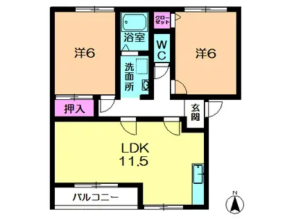 ウィステリアA(2LDK/1階)の間取り写真