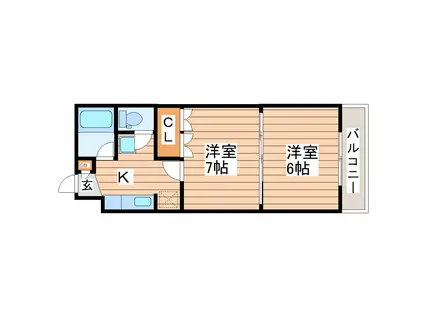 イーグルハイツ宮町(2K/4階)の間取り写真