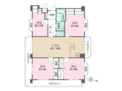 サンシャイン御影(4LDK/1階)の間取り写真