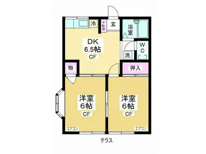 カーサK2 A棟(2DK/1階)の間取り写真