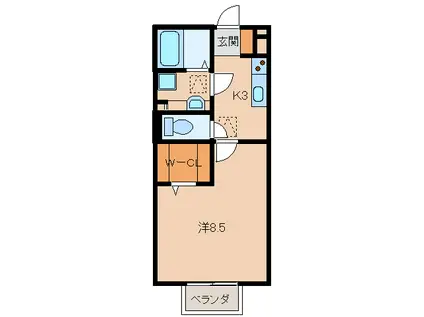 コンフィアンス(1K/1階)の間取り写真