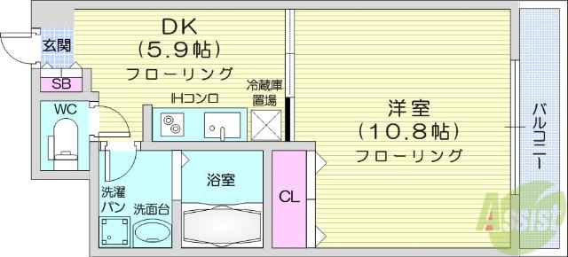ウエストパーク支倉(1DK/8階)の間取り写真