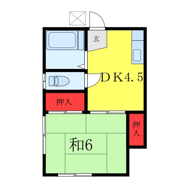 野口荘(1DK/2階)の間取り写真