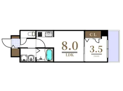 S-RESIDENCE広島駅DILETTO(1LDK/3階)の間取り写真