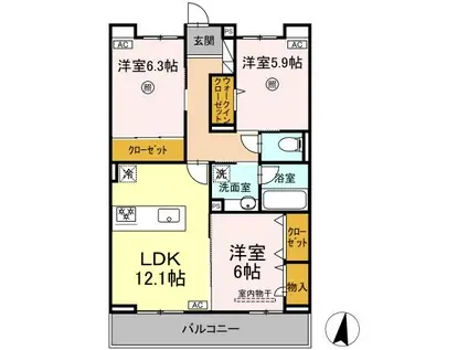 SINFARIA六本松(3LDK/3階)の間取り写真