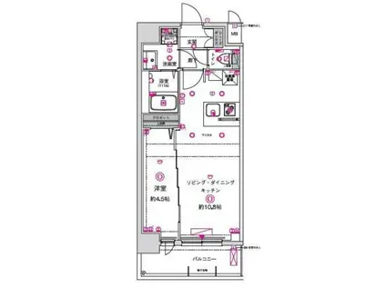 CREST TAPP京都太秦天神川DEX I(1LDK/2階)の間取り写真