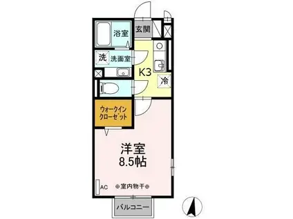 ルインズ・イン・マルヤマABCDEF(1K/2階)の間取り写真