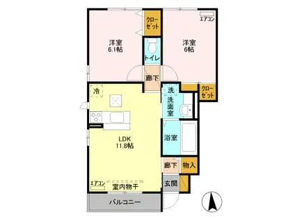 クローバー(2LDK/1階)の間取り写真