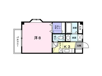 プラシードI(1K/2階)の間取り写真