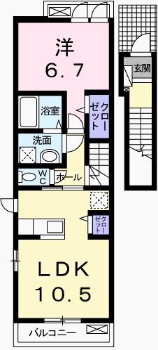 グランアウローラVI(1LDK/2階)の間取り写真