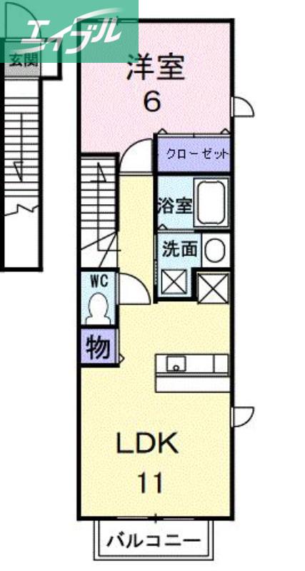 ポム・ド・テール(1LDK/2階)の間取り写真