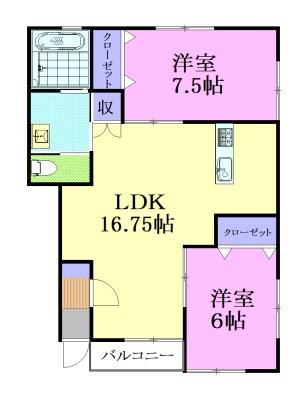 インターパークメゾン(2LDK/2階)の間取り写真