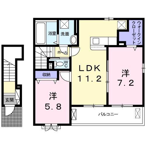 カーサ・ビエント II(2LDK/2階)の間取り写真