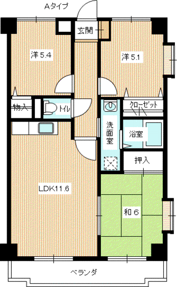 アプローズ熊野II(3LDK/1階)の間取り写真