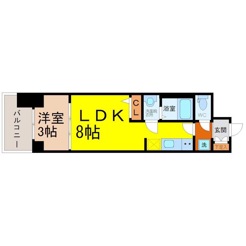 プレサンスジェネ上前津(1LDK/8階)の間取り写真