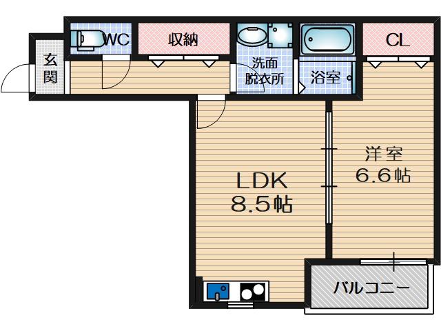ベルリッジ岸辺A(1LDK/2階)の間取り写真