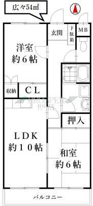 ローズガーデンCOMO(2LDK/4階)の間取り写真