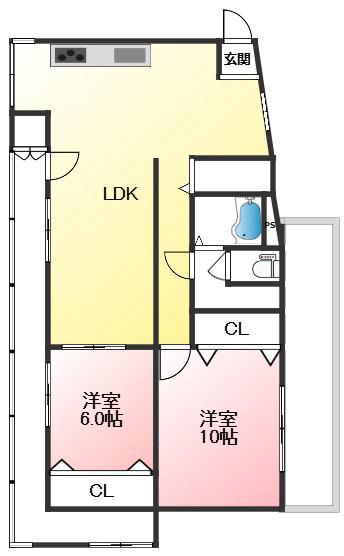 ラムール五位ノ池(2LDK/2階)の間取り写真