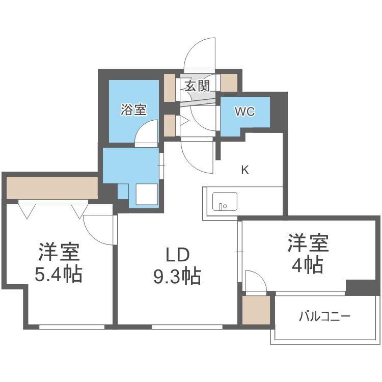 クラッセ札幌シティアクシア・サウステラス(2LDK/4階)の間取り写真