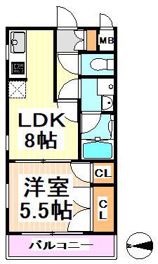 ユーコート世田谷松原(1DK/2階)の間取り写真