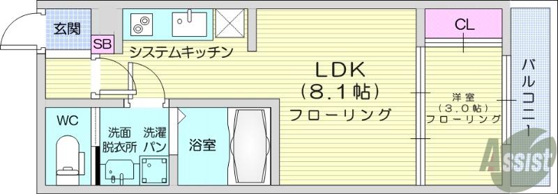 ブラン台原(1LDK/3階)の間取り写真