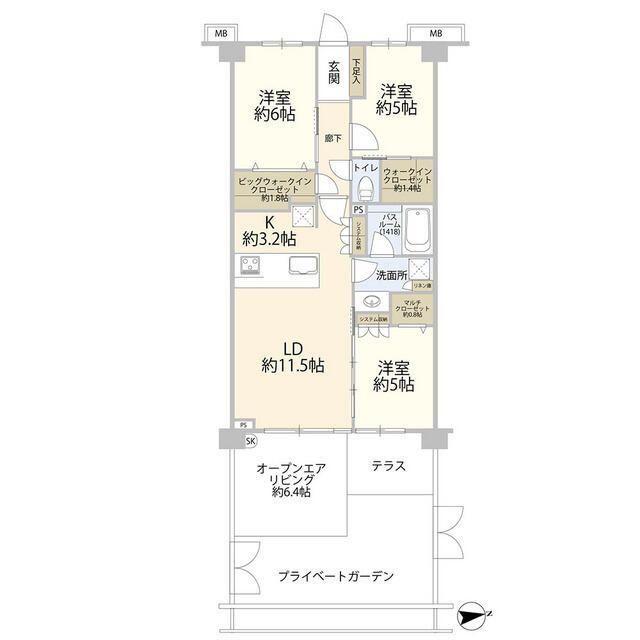 ヴェレーナグラン茅ヶ崎東海岸(3LDK/1階)の間取り写真