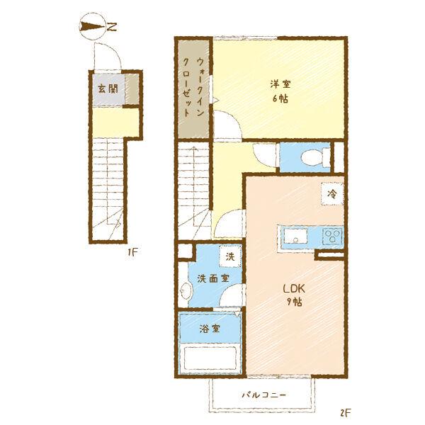 コントレール(1LDK/2階)の間取り写真