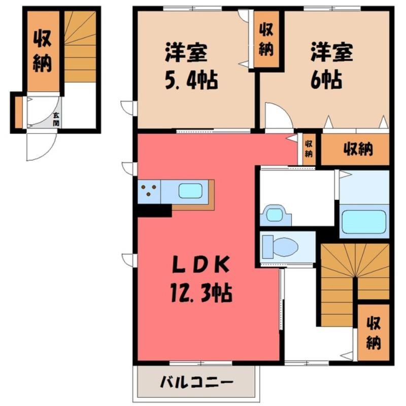エスポワールB(2LDK/2階)の間取り写真