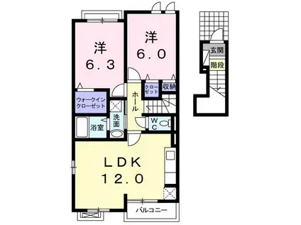 ライフ ライズA(2LDK/2階)の間取り写真