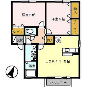フォレストIIB棟(2LDK/2階)の間取り写真