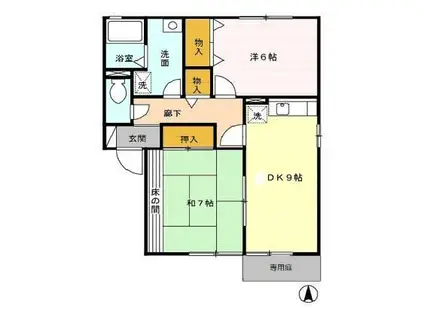 プラトー2K A(2DK/1階)の間取り写真