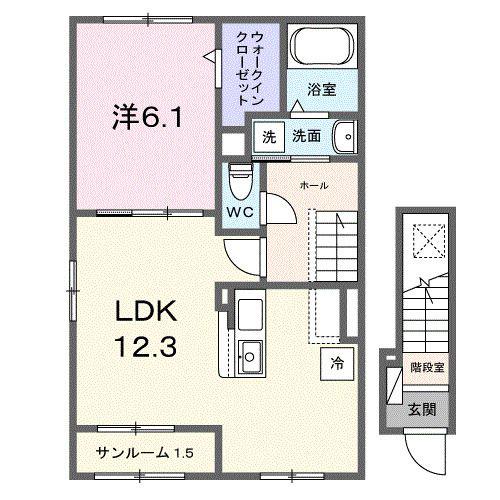 ビオラ徳山(1LDK/2階)の間取り写真