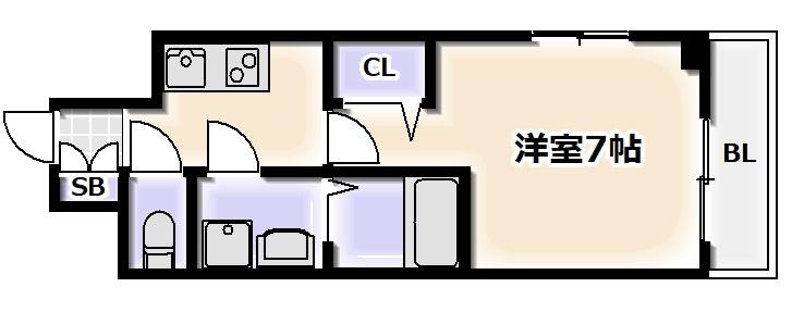 S-FORT大正リヴィエール(1K/9階)の間取り写真
