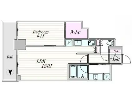 品川タワーフェイス(1LDK/16階)の間取り写真